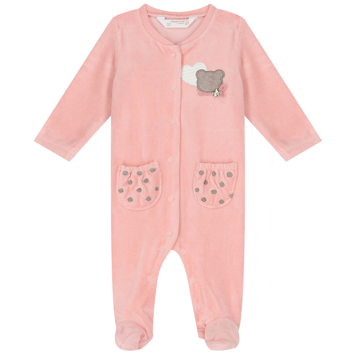 Baby Girls Pink Velour Babygrows (2 Pack), 1, hi-res